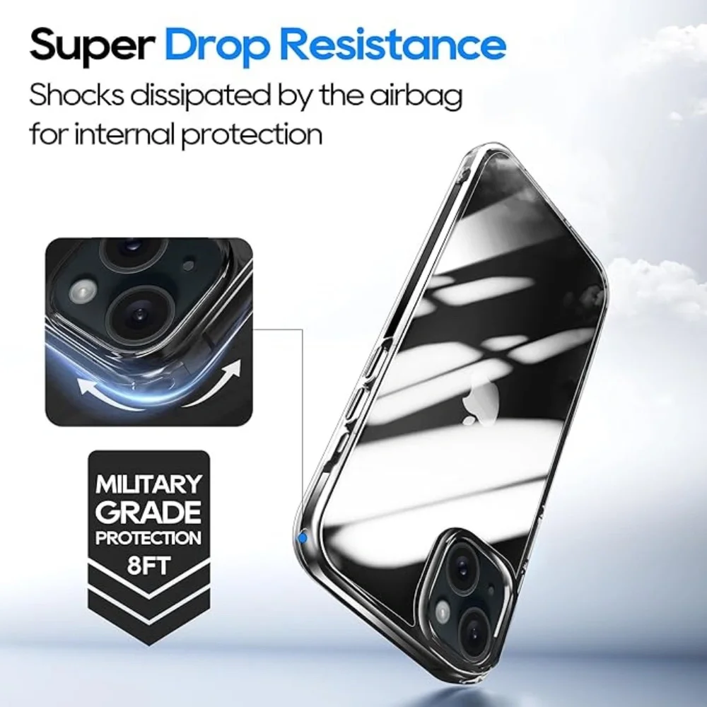 New iPhone 15 Clear Case w/ 2 Glass Screen Protector + 2 Camera Lens Protector